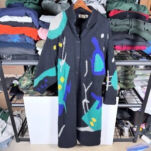 vtg 80's Mohair Susan Eden Womens XL 2XL 3XL Black Geometric Long Sweater dress